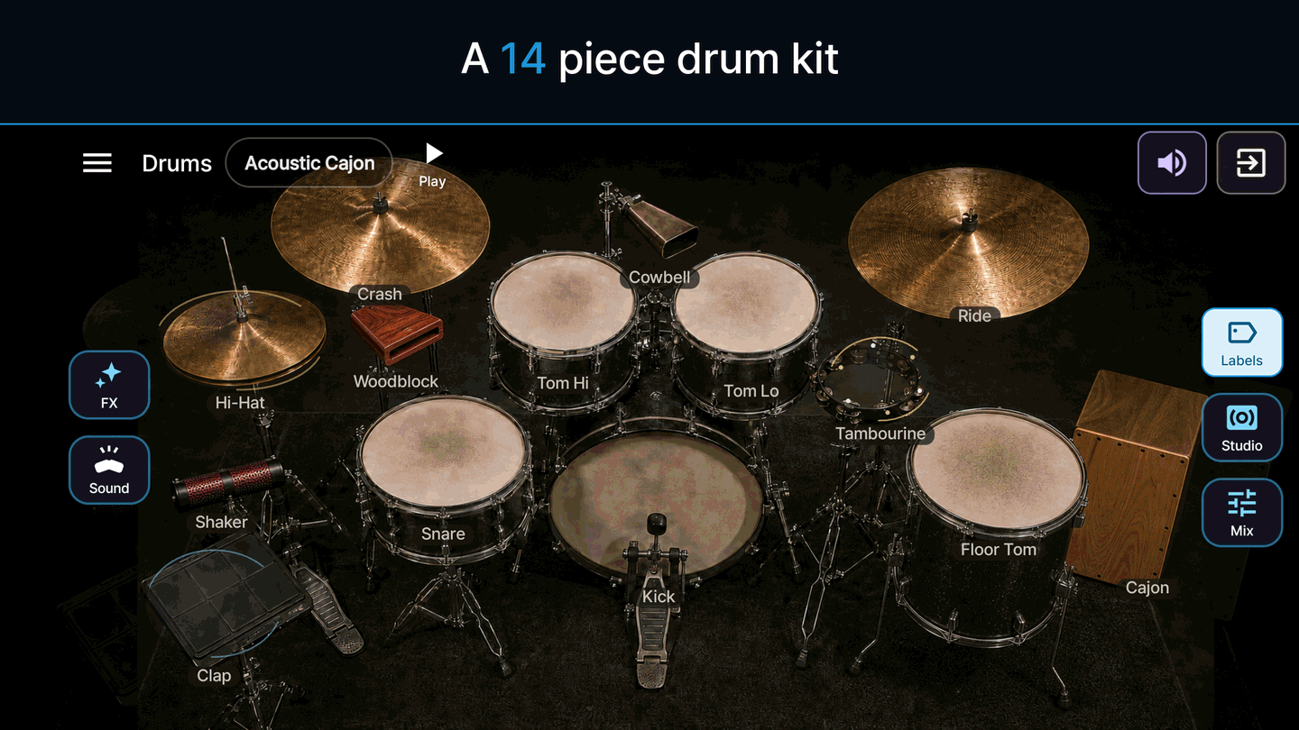 Kit de bateria com 14 peças com rótulos